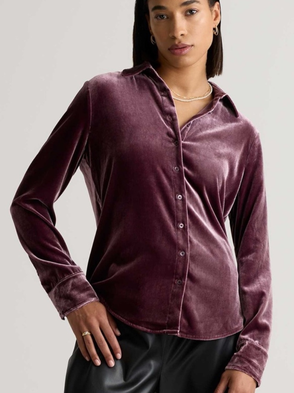 Quince Stretch Silk Velvet Long Sleeve Shirt